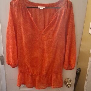 LOFT Vibrant Orange V-Neck Blouse